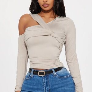 Emory Twist Off Shoulder Top - Taupe